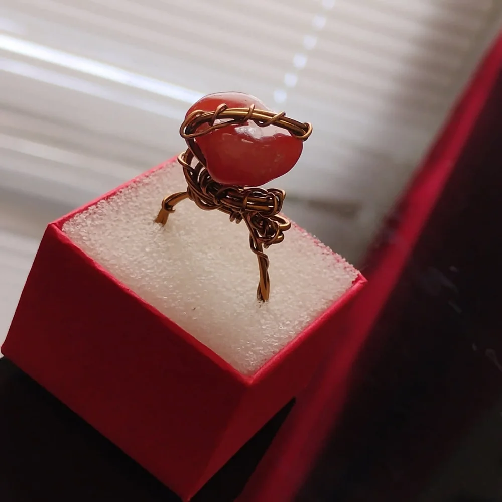 Handmade Blood Orange Agate Gemstone Wire Wrapped Ring! - Picture 5 of 6